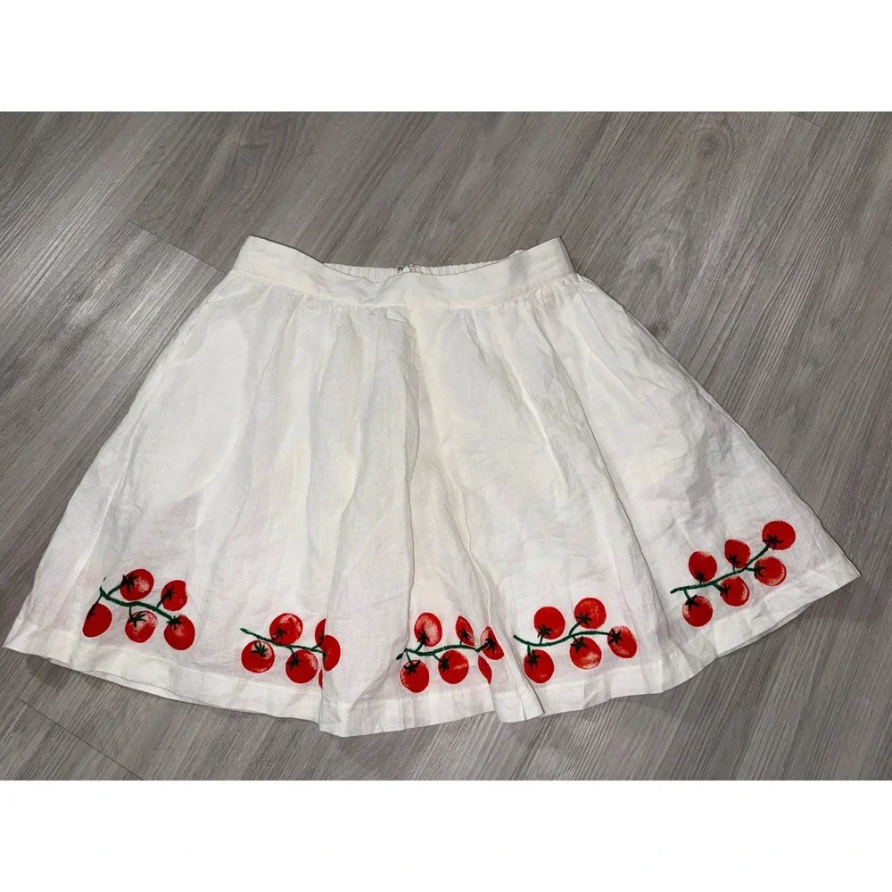 Line + Dot Womens White Linen Tomato Print Mini Skirt LS5191Y Large